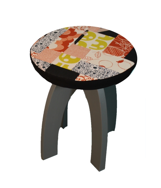 umbrella print footstool, quilted footstool, patchwork footstool